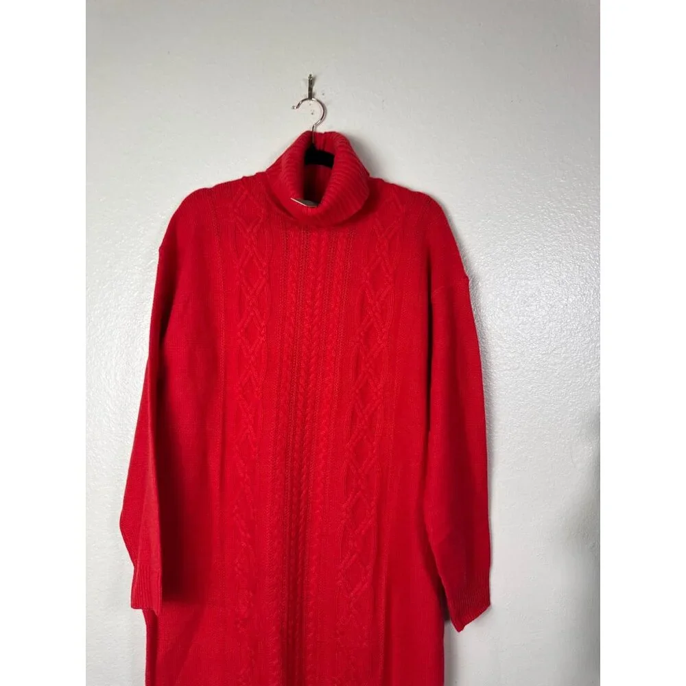 NEW J.Crew Red Cable Knit Turtleneck Sweater Dress Size Large Wool Blend Holiday